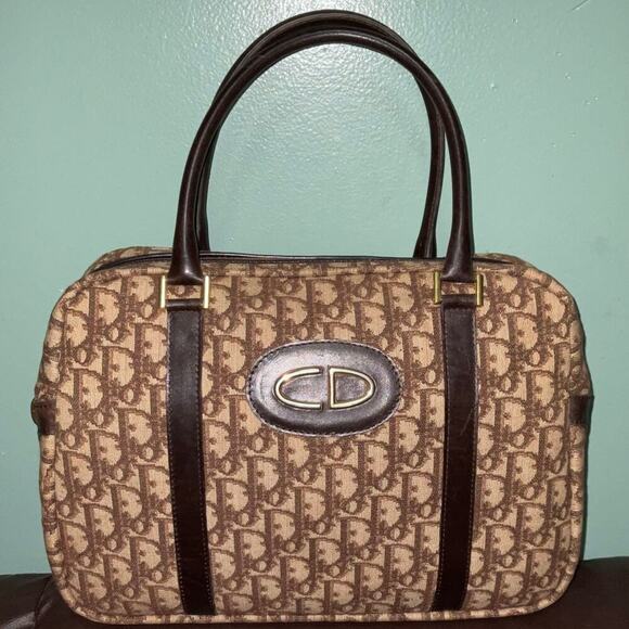 Christian Dior CD Logo Trotter Canvas Brown Top handle Handbag - Picture 1 of 16